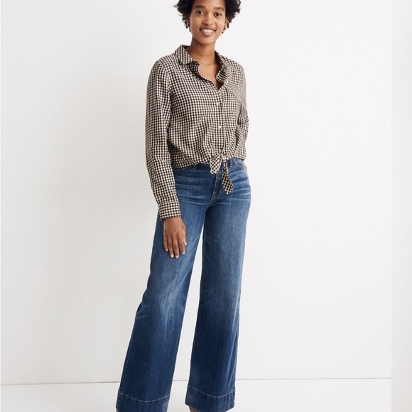 Madewell Flannel Tie Front Shirt Brown Gingham Check Button Down Shirt Small - Picture 10 of 10